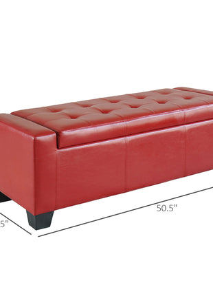50.5" Faux Leather Rectangular Tufted Storage Ottoman, Bright Red