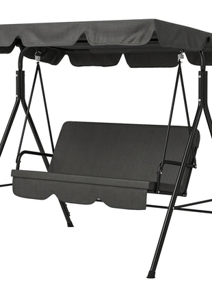 3-Seat Outdoor Patio Swing Chair w/ Cushion, Steel Frame Stand, Adjustable Tilt Canopy for Patio, Garden, Black 2