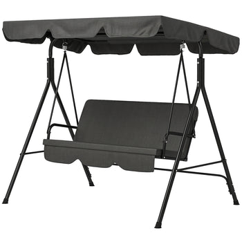 3-Seat Outdoor Patio Swing Chair w/ Cushion, Steel Frame Stand, Adjustable Tilt Canopy for Patio, Garden, Black 2