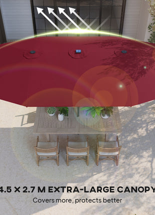 Garden Parasol, Double-Sided Sun Umbrella with LED Solar Lights, Patio Parasol for Outdoor, Wine Red