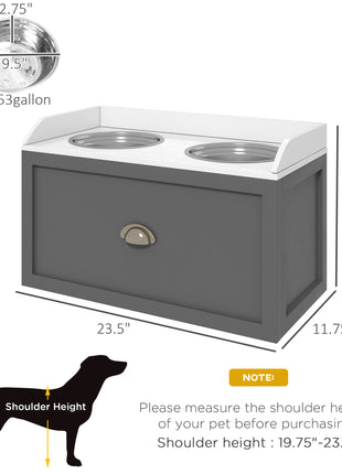 Pet Feeding Station Pet Dish Bowl Set with Storage, 2 Elevated Dog Bowls for Large Sized Dogs, Gray