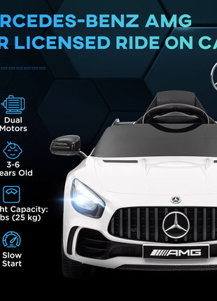 Mercedes-Benz AMG GTR Licensed 12V Battery Powered Kids Electric Car w/ Remote Control & Soft Start, White