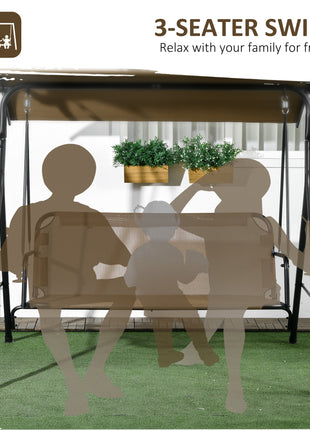 3-Seat Outdoor Patio Swing Chair w/ Cushion, Steel Frame Stand, Adjustable Tilt Canopy for Patio, Garden, Brown