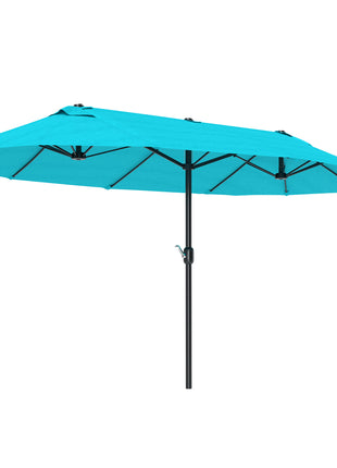 Patio Umbrella 15ft Double-Sided Outdoor Market Extra Large Umbrella with Crank Handle for Backyard, Light Blue