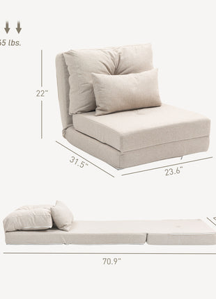 Floor Chair, Convertible Floor Sofa Bed, Folding Upholstered Couch Bed with Adjustable Backrest, Beige