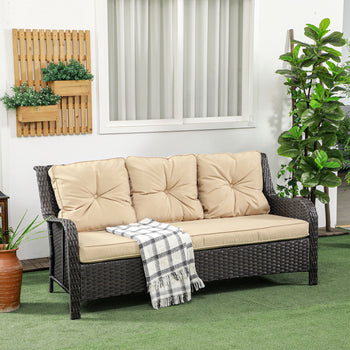 3-Seater Outdoor Sofa w/ 4" Thick Cushions, Outdoor Couch, Beige