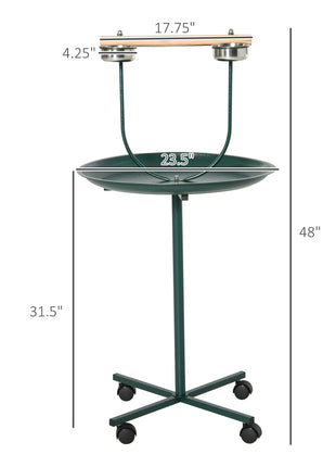 48" Rolling T-Stand, Parrot Stand, Bird Training Activity Playground With Wheels and Perch,, Bird Play Perch, Green