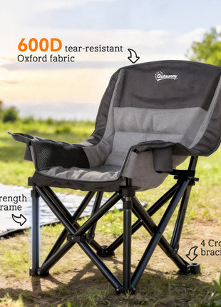 Camping Chair for Adults, Portable Folding Camping Chair with Side Pockets, Cup Holders, Carry Bag, Black and Gray
