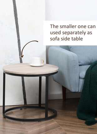 Round Nesting Tables Set of 2, Stacking Coffee Table Set with Metal Frame for Living Room, Grey