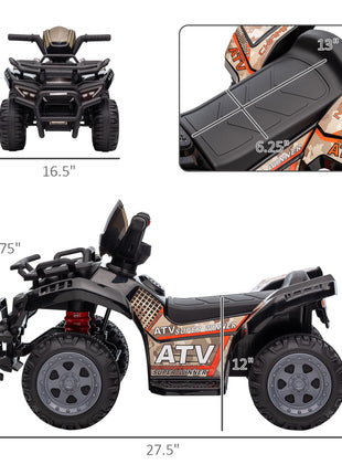 Kids ATV Four Wheeler  Ride on Car, Motorized Quad, 6V Battery Powered Electric Quad with Songs for 18-36 Months, Black