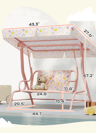 Kids Patio Swing Chair with Adjustable Canopy, Safety Belt for Patio, Garden, Poolside, Balcony, Pink
