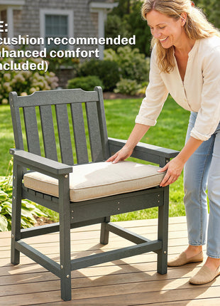 All-Weather Patio Chair, HDPE Patio Dining Chair, Heavy Duty Wood-Like Outdoor Furniture for Garden, Backyard, Deck, Porch, Lawn, Gray