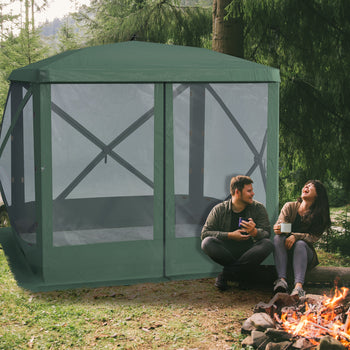 Pop Up Camping Canopy Gazebo Screen Shelter Tent with Single Person Easy Set-Up, Ventilating Mesh, Portable Carry Bag for Outdoor Tenting Party Event, 7x7FT, Green