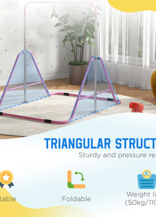 Folding Gymnastics Bar for Kids, Adjustable Height, Bubble Gum Pink