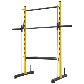 Squat Rack with Pull Up Bar and Barbell Bar Adjustable Bench Press Multi-Function Weight Lifting Half Rack, Yellow