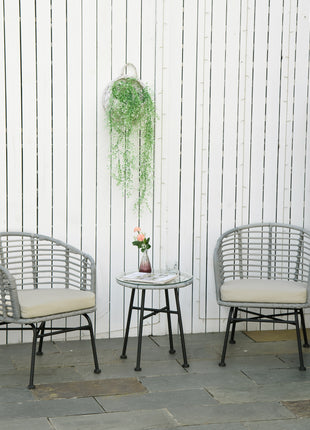 3 Piece Patio Bistro Set, PE Rattan with Cushioned Barrel Chairs & Glass Coffee Table, Conversation Set, Cream White