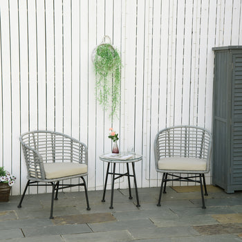 3 Piece Patio Bistro Set, PE Rattan with Cushioned Barrel Chairs & Glass Coffee Table, Conversation Set, Cream White