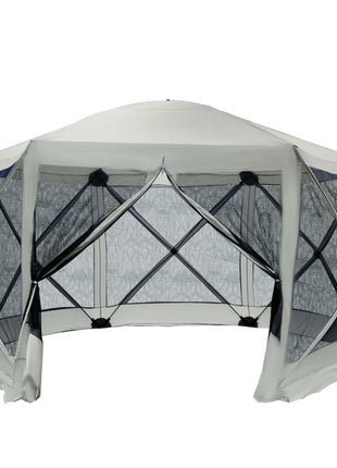 6-Sided Hexagon Pop Up Party Tent Gazebo with Mesh Netting Walls & Shaded Interior, 12' x 12', Beige