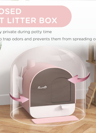 Cat Litter Box with Lid with Scoop and Filter, Pink