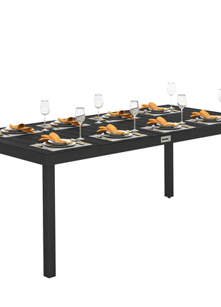 75" x 35" Outdoor Dining Table for 8 People, Rectangular Aluminum Frame Garden Table with All-Weather Faux Wood Top for Lawn, Patio, Black