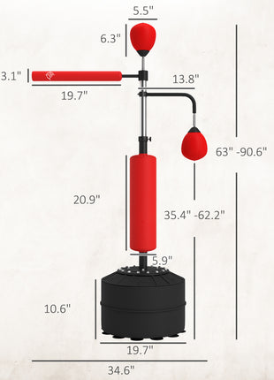 4-in-1 Boxing Punching Bag Stand with 2 Speedballs, 360° Relax Bar, & PU-Wrapped Bag & Adjustable Height, Red
