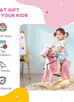 Rocking Horse Toddler Ride On Horse with Sound Saddle, Pink