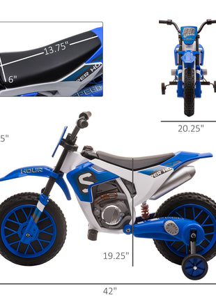 12V Kids Motorcycle w/ Treaded Tires, 5mph Top Speed Electric Bike for Kids, Ride On Motorcycle w/ Training Wheels, Battery Charger, Spring Suspension, Blue
