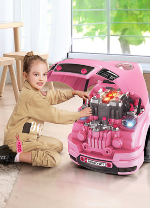 Mechanic Kids Truck Engine Toy Set, Car Service Play Set, Pink