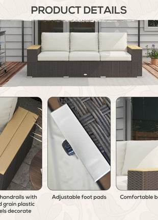 3-Seat Outdoor Patio Sofa, PE Wicker Outdoor Couch with  Extra Wide Deep Seat, Wide Armrests 4" Cushions, Beige