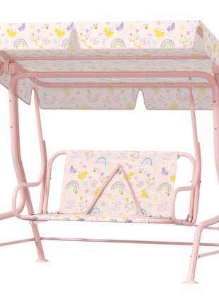 Kids Patio Swing Chair with Adjustable Canopy, Safety Belt for Patio, Garden, Poolside, Balcony, Pink