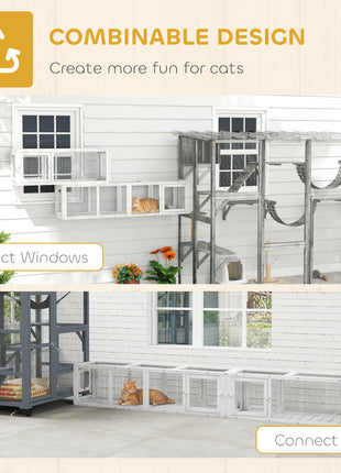 Wooden 98" Cat Tunnel for Outdoor with Combinable Design, 8 Doors, White