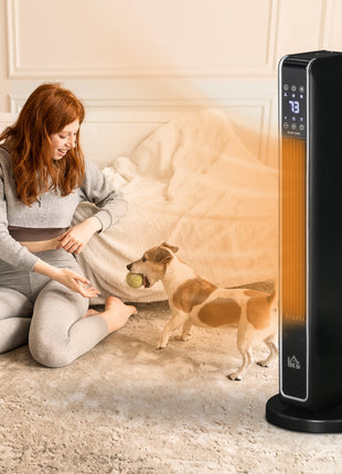 2-In-1 Portable Electric Tower Heater, Oscillating Space Heater for Indoor Use with Remote Control, 8H Timer, Black