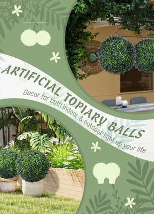 2 Pack Artificial Plant Lavender Topiary Balls, 16.5 Inch