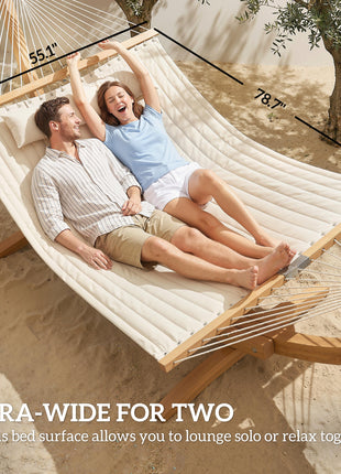 Outdoor Hammock 2-Person, with Pillow & Pad, 440 lbs Capacity, Cream White