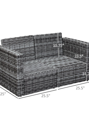 2 Piece Patio Wicker Corner Sofa Set, Outdoor PE Rattan Furniture, with Curved Armrests and Padded Cushions for Balcony, Garden, or Lawn, Gray