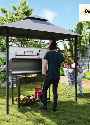 8' x 5' Grill Gazebo with Double Roof, Outdoor BBQ Canopy Gazebo with 2 Side Shelves for Patio Yard Garden Gray