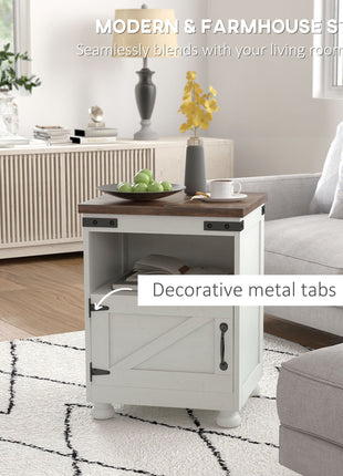 Side Table with Storage, End Table with Open Shelf, Cupboard and Wood Legs, Modern and Farmhouse Style, White