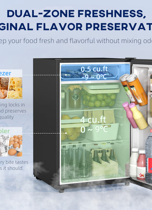 4.5 Cu.Ft Mini Fridge, Single Door Refrigerator with Freezer, Wheels, Adjustable Thermostat, Reversible Door, Black