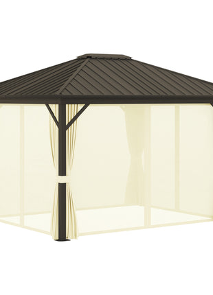 11.9" x 9.8" Hardtop Gazebo with Curtains Netting, Metal Roof Gazebo Canopy with Aluminum Frame and Top Hook, Cream