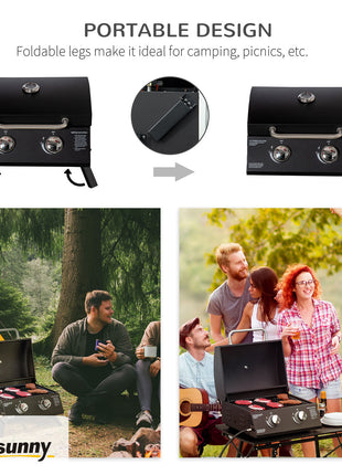21.75" Charcoal BBQ, Portable Grill with 2 Burners, Heat-Resistant Handle, Folding Legs, Removable Ashtray, Thermometer, Carbon Steel, for Outdoor Cooking, Camping, Black