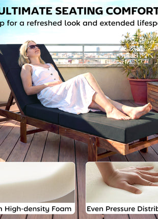 Set of 2 Chaise Lounge Cushion, 4" Thick Outdoor Lounge Chair Cushions with Ties for Patio, 21" x 72", Gray
