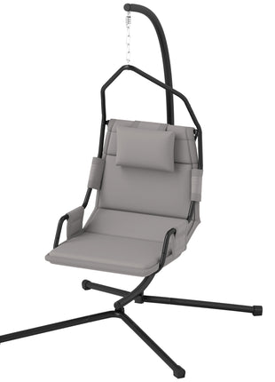 Hammock Chair with Stand and PA Coating Cushion, Hanging Swing Chair with Steel Frame for Indoor and Outdoor, Gray