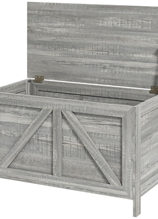 Storage Chest, Farmhouse Lift Top Box Organizer with Safety Hinge, for Bedroom, Entryway, Living Room, Gray Wood Grain