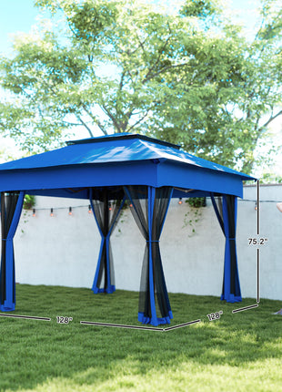 Outdoor Patio Pop Up Canopy Gazebo Shelter with Zipper Netting, Carry Bag, 11' x 11', Blue