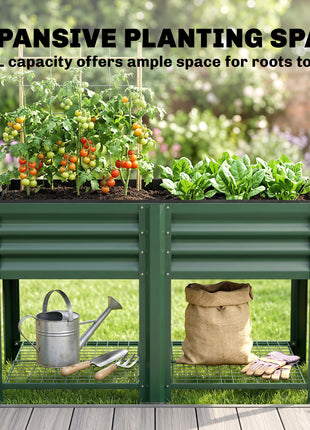 Raised Garden Bed Galvanized Steel, Elevated Planter Box with Storage Shelf, Bed Liner, 31.5" High, Green