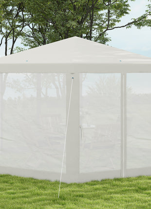 13' x 11' Outdoor Party Tent, Hexagon Sun Shade Shelter Canopy w/ Protective Mesh Sidewalls, Ropes & Stakes, Cream