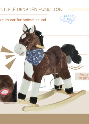 Kids Plush Ride-On Rocking Horse Toy Cowboy Rocker with Fun Realistic Sounds for Child 3-6 Years Old, Brown