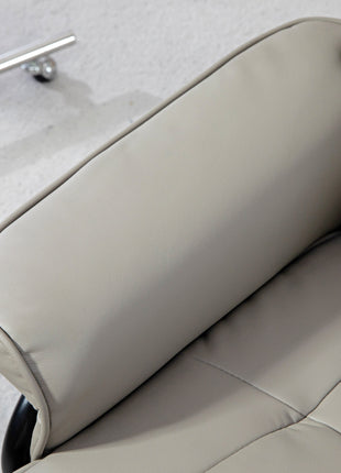 Faux Leather Recliner with Ottoman, Swivel Recliner Chair and Ottoman with High Back and Wood Base, Gray