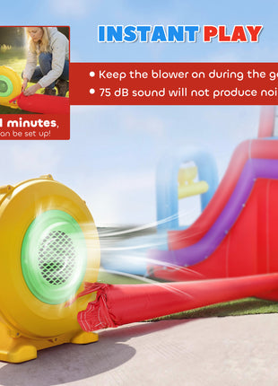 Inflatable Water Slide 6 in 1 with 480W Blower, Bounce House with Climbing Wall, Splashing Pool, Basketball Hoop