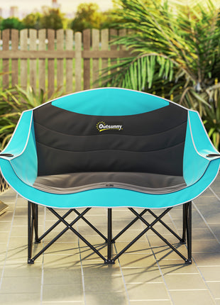 Padded Folding Camp Chair for Adults, Double Camping Chair with Armrests, Cup Holders, Carry Bag for Outdoor, Green